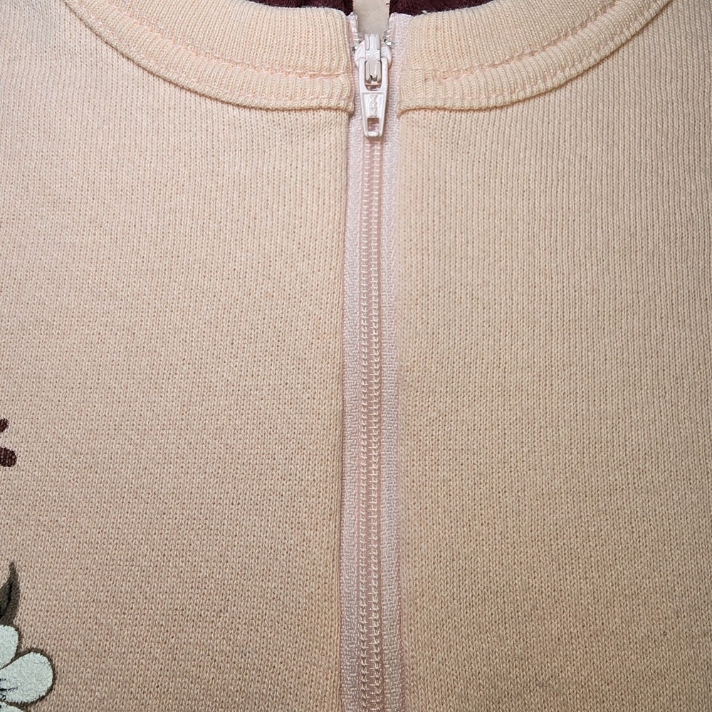 Vtg PFI Peach Pink Graphic Print Floral Sweatshirt 1/4 Zip Cottagecore Grandma L - Picture 5 of 9